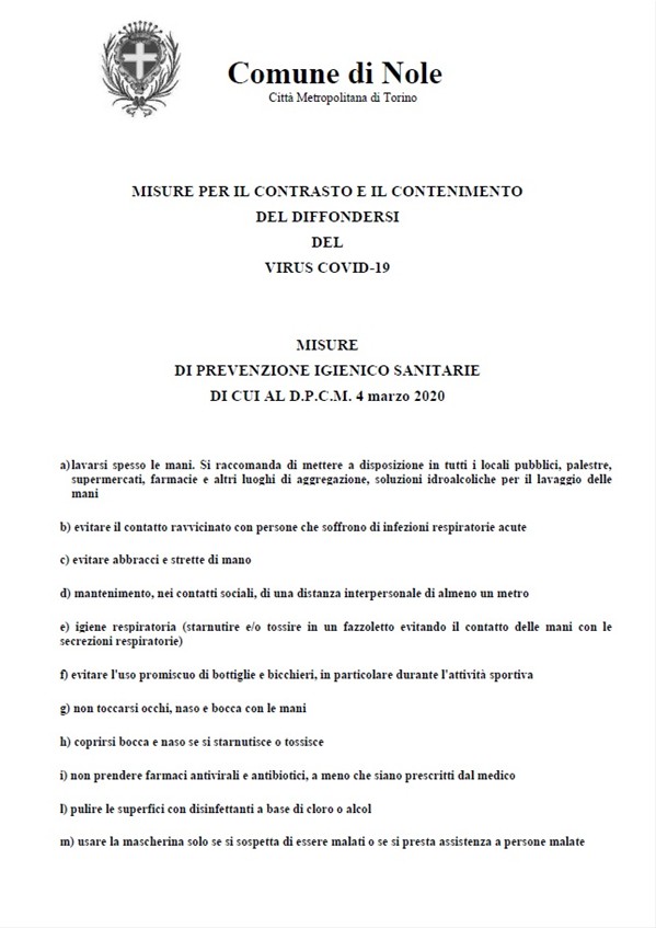 MISURE PER IL CONTRASTO E IL CONTENIMENTO  DEL DIFFONDERSI  DEL  VIRUS COVID-19