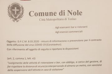 COVID 19 - AVVISO AGLI ESERCENTI BAR E RISTORANTI ED ESERCIZI COMMERCIALI