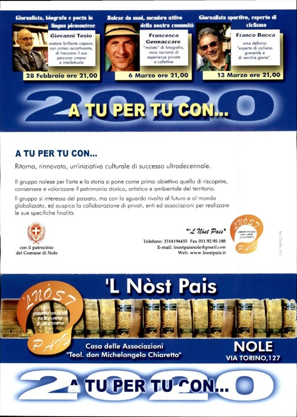 L'evento "A TU PER TU CON..." 2020 organizzato dal gruppo Gruppo 'L Nòst Pais è rinviato a data da destinarsi